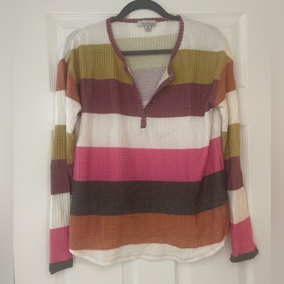 Allison Joy Relaxed Fit Waffle Top in Multi-Color Stripe - Picture 1 of 5